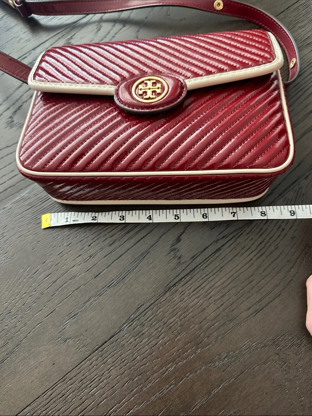 Tory Burch Dark Red Quilted leather Crossbody with Cream Trim